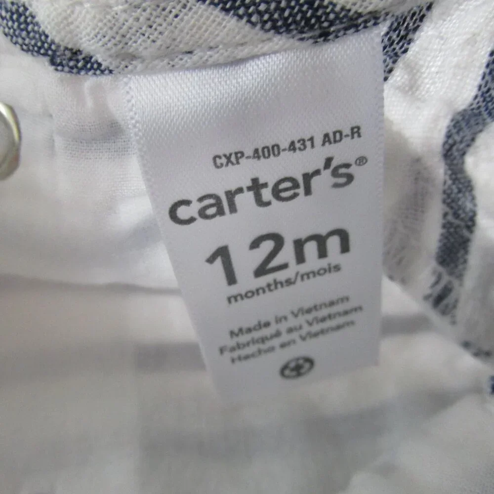 Carters Pullover Dress‎ Toddler Girls Size 12M Blue Striped Short Sleeve Lined